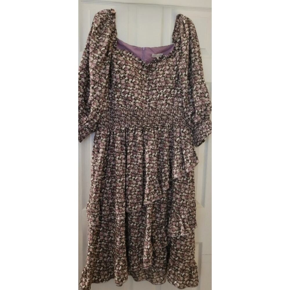 Ivy City Co. Floral Romantic Sleeve Sweethear Purple Ruffle Tiered Dress XXLarge - Picture 4 of 5